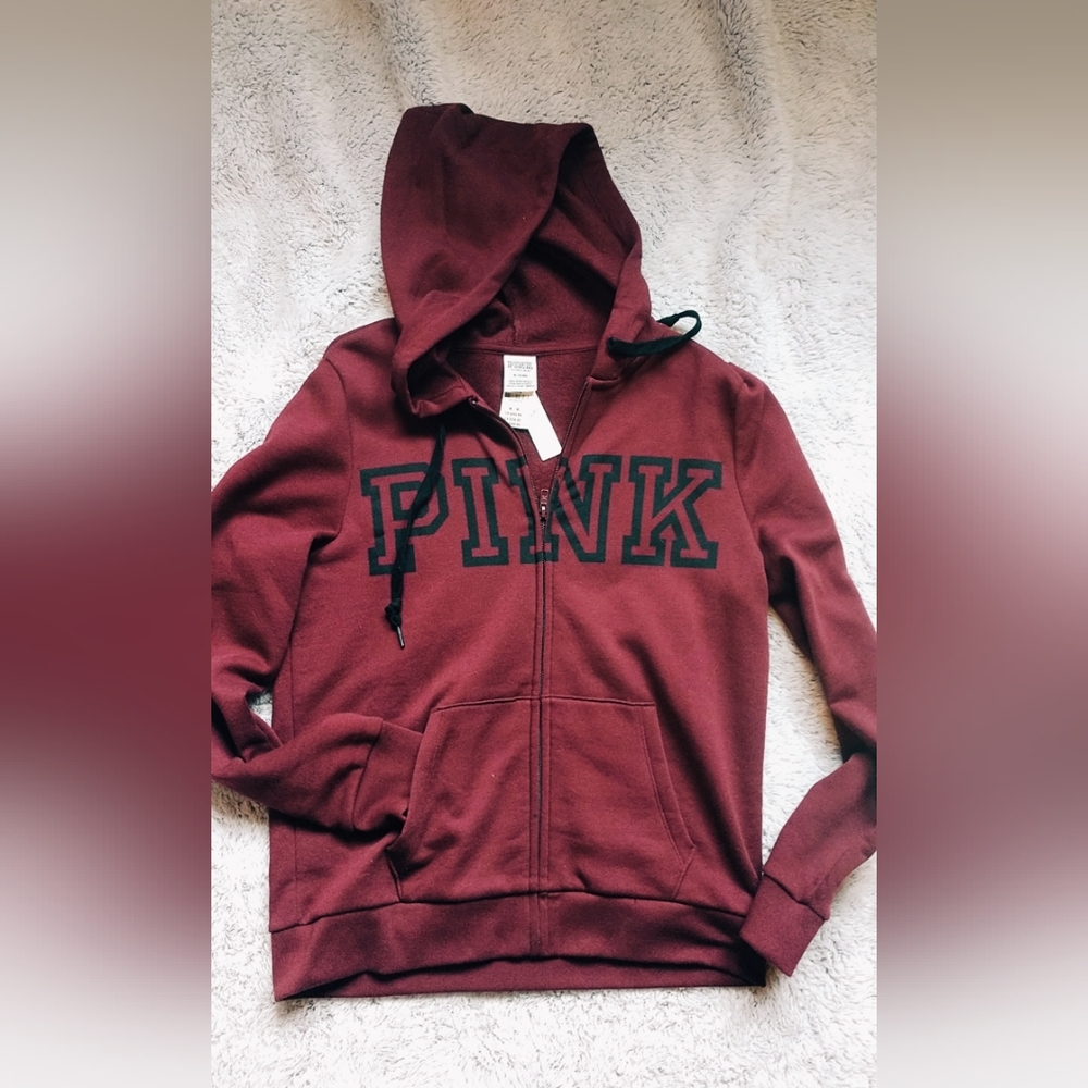 NWT PINK Everyday Lounge Perfect Full-Zip in ravishing Ruby with classic logo